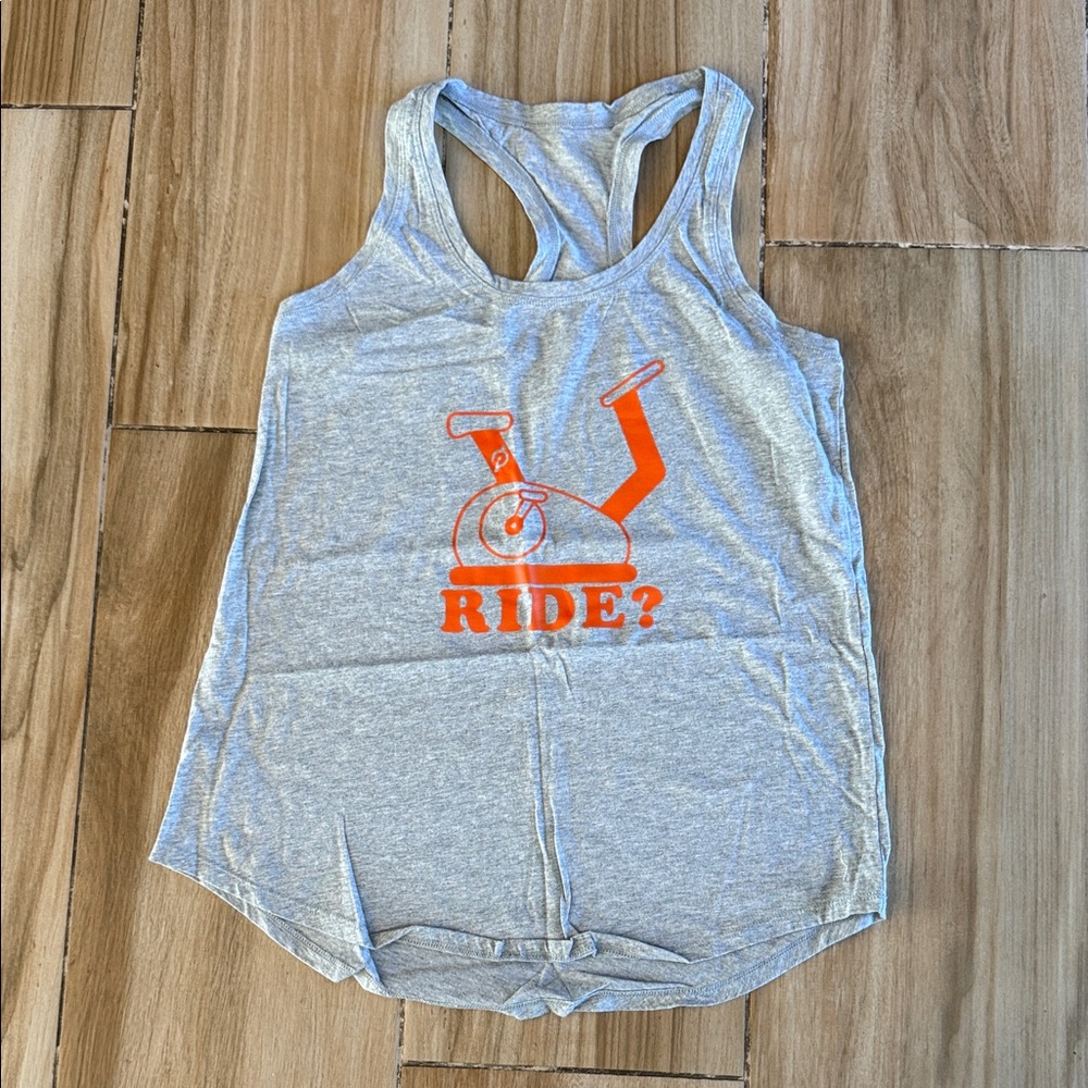 Peloton Heather Gray Tank with Vibrant Orange Design